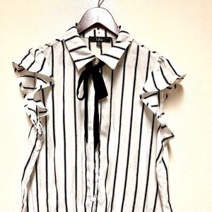 Lulu's  White Ruffle Sleeve with Black Bow Top for Women